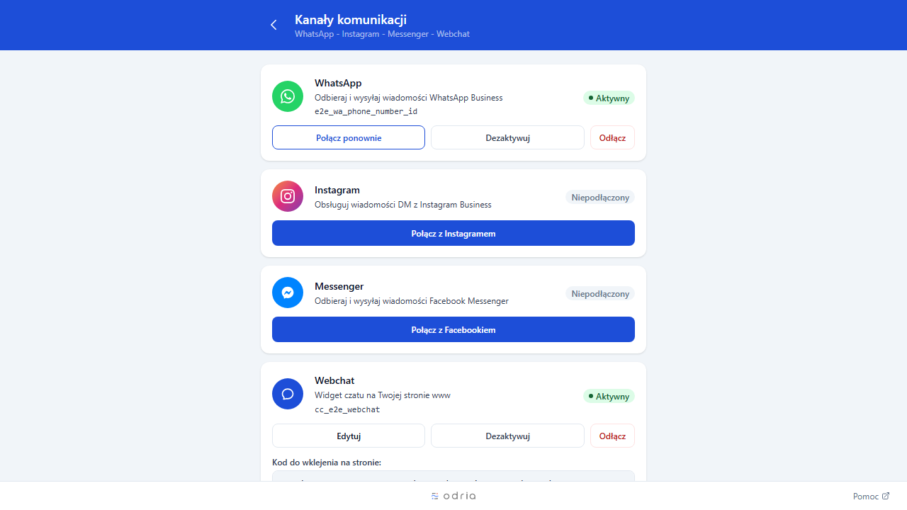 Lista kanałów w ustawieniach